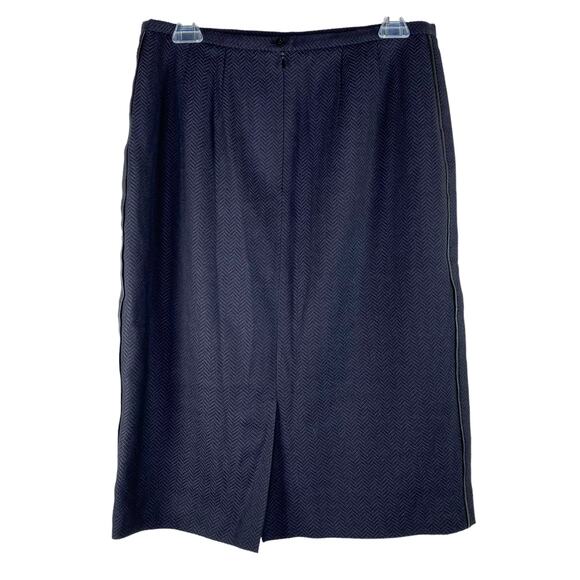 Harvé Benard Black Wool Herringbone Pencil Skirt 12 - Picture 2 of 9